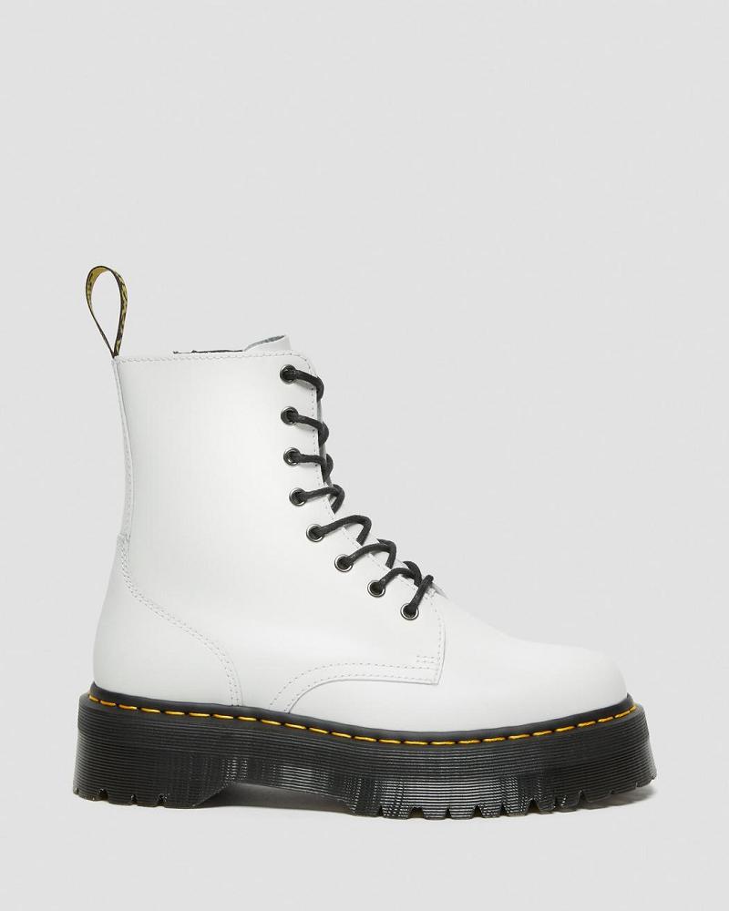 White Men's Dr Martens Jadon Smooth Leather Platform Boots | CA 561BEX